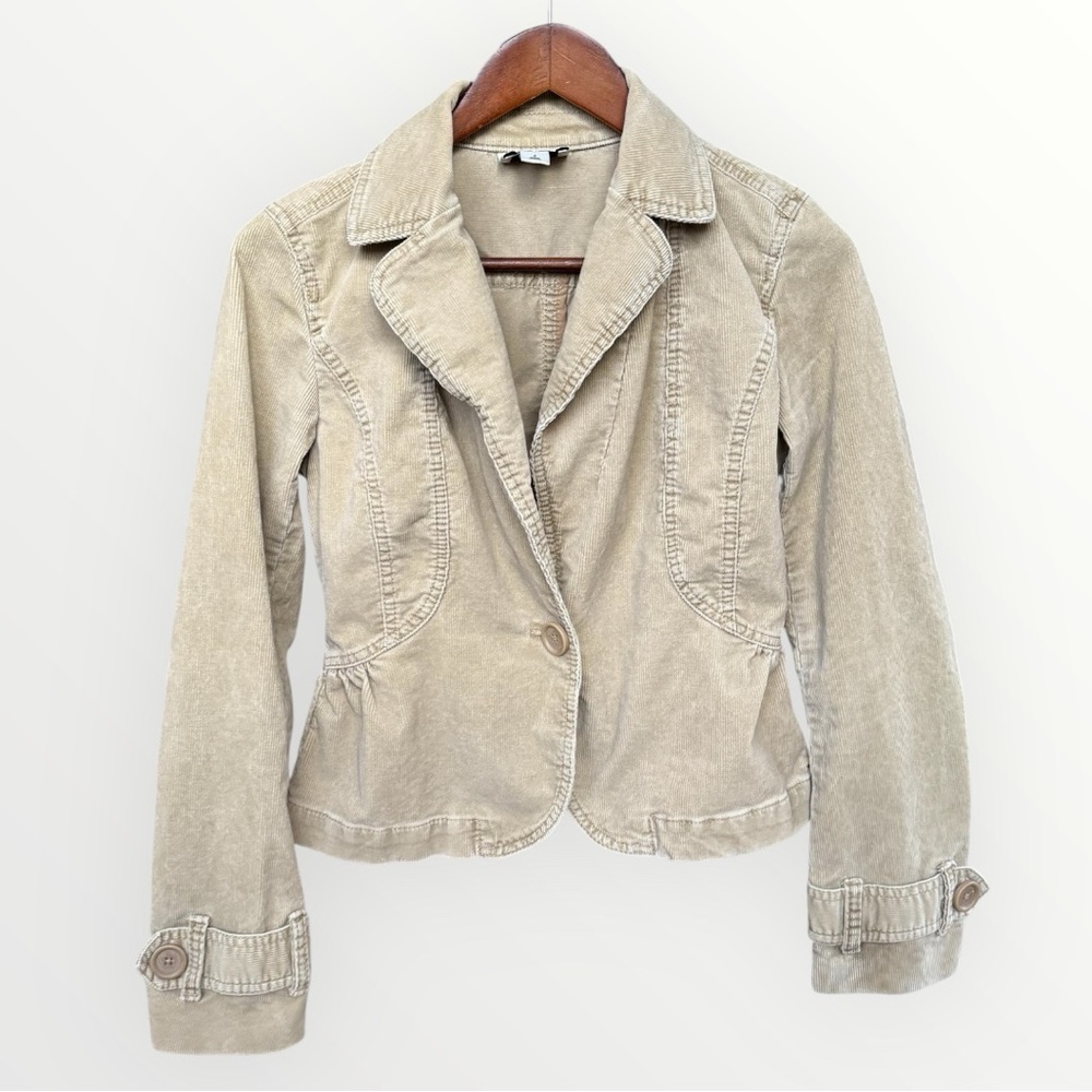 Ann Taylor LOFT Tan Corduroy Cropped Blazer Size 2 Neutral Y2K Style